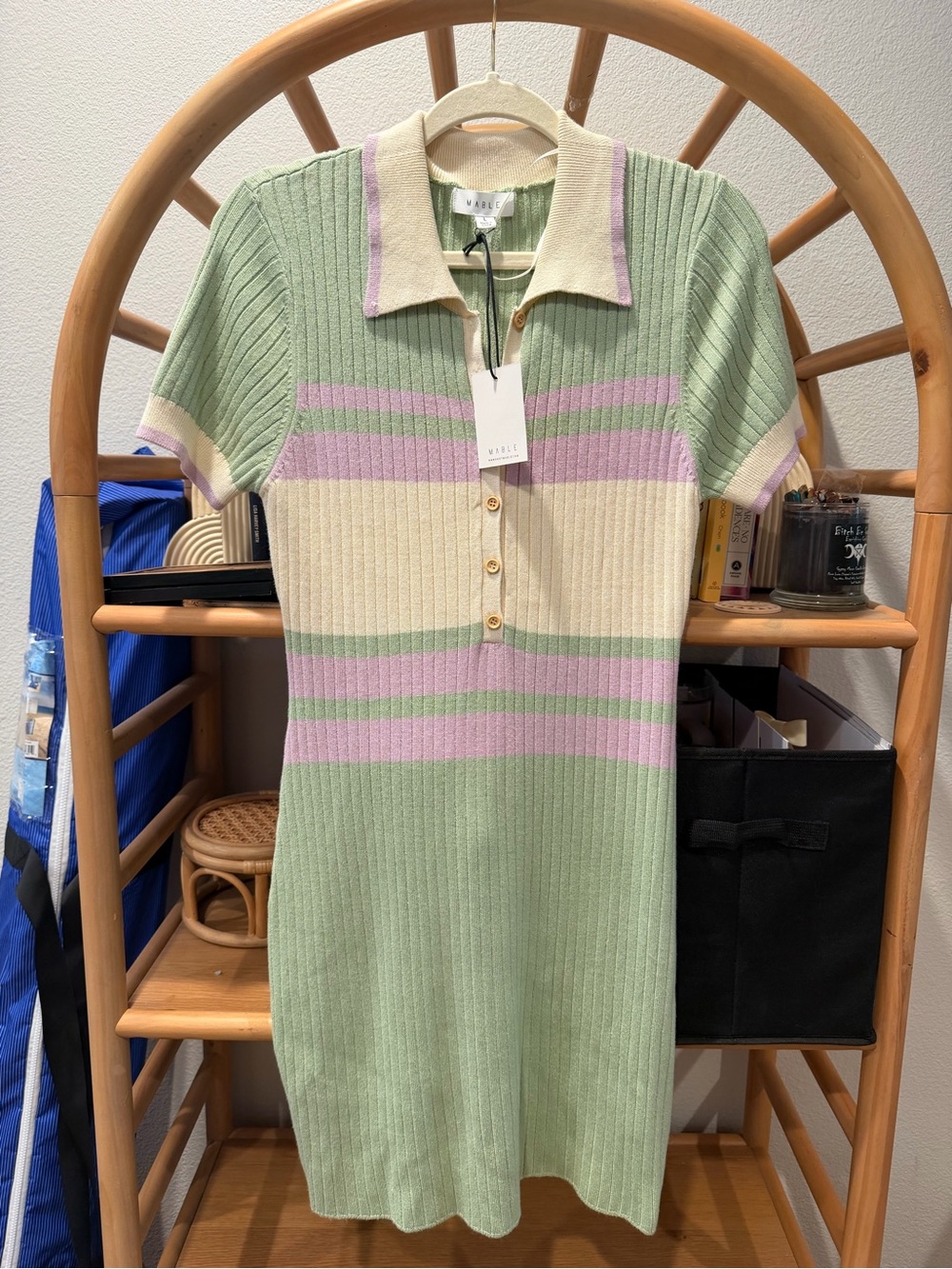Polo Ribbed Knit Dress in Pastel Green